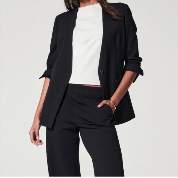 NWT Spanx The Perfect Oversized Collarless Blazer Classic Black Size L NEW - Picture 1 of 9